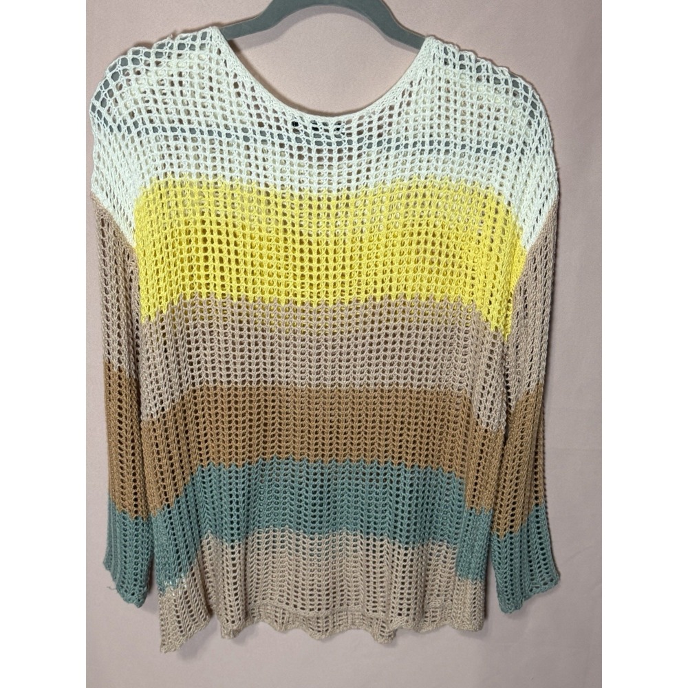 Stacatto Crochet Open Knit Sweater L Colorblock Beach Cover Up